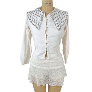 Zara Victorian Beaded Peter Pan Collar Button Up Praire Dainty Coquette Size XS